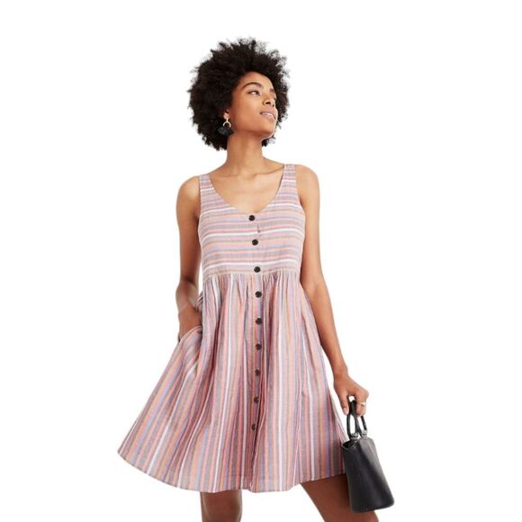 MADEWELL rainbow striped scoopneck tank dress with pockets M L3305 - Picture 1 of 10